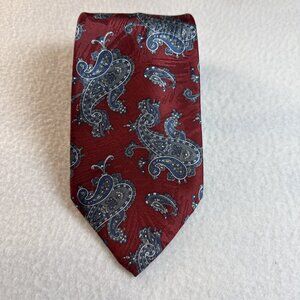 David Taylor Tie Necktie 58" x 4" Maroon Base With‎ Blue Grey Paisley